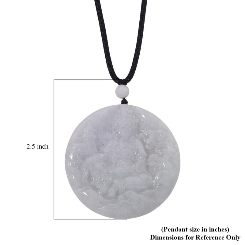 Natural Jade 160.00 ctw Carved Buddha Pendant with Black Rope Cord Necklace (28 Inches)