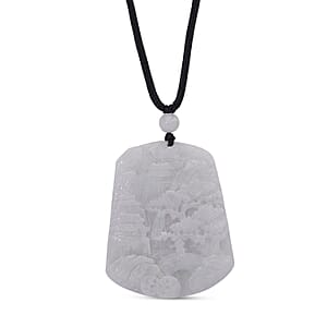 Natural Jade 155.00 ctw Carved Pendant with Black Rope Cord Necklace 28 Inches