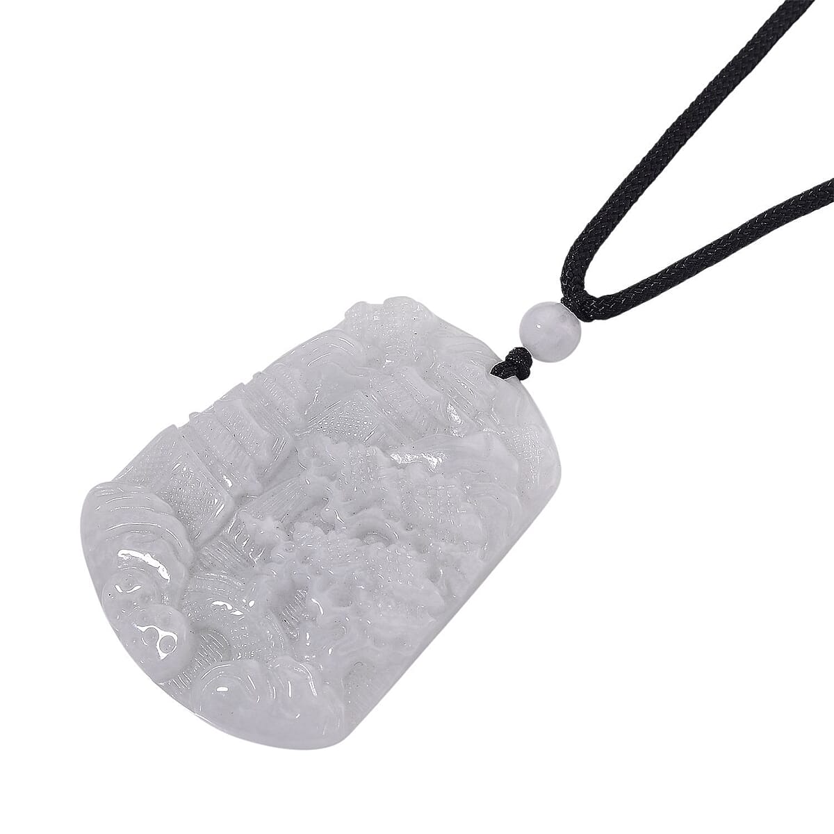 Natural Jade 155.00 ctw Carved Pendant with Black Rope Cord Necklace 28 Inches image number 3
