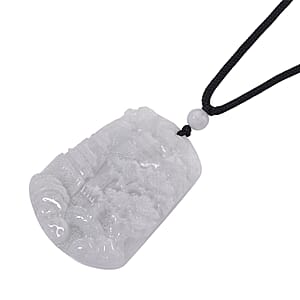 Natural Jade 155.00 ctw Carved Pendant with Black Rope Cord Necklace 28 Inches