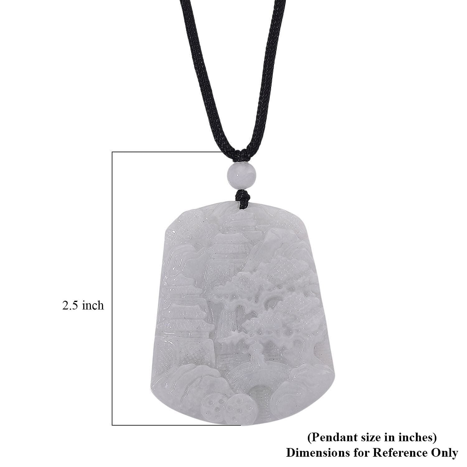 Natural Jade 130.00 ctw Carved Scenery Pendant with Black Rope Cord Necklace 28 Inches
