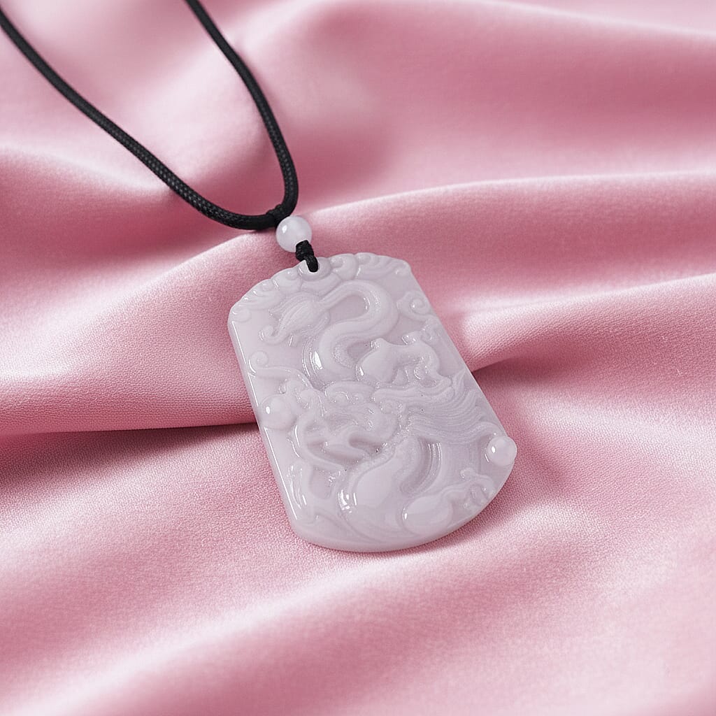 Natural Jade 115.00 ctw Dragon Pendant with Black Cord Necklace (20 Inches)