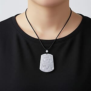 Natural Jade 115.00 ctw Dragon Pendant with Black Cord Necklace (20 Inches)