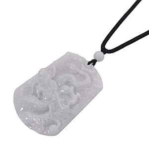 Natural Jade 115.00 ctw Dragon Pendant with Black Cord Necklace (20 Inches)