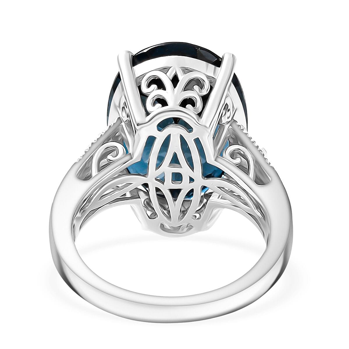 D'Joy London Blue Topaz and Moissanite 12.82 ctw Ring in Rhodium Over Sterling Silver (Size 8.0)