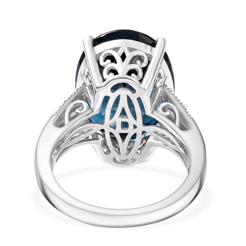 D'Joy London Blue Topaz and Moissanite 12.82 ctw Ring in Rhodium Over Sterling Silver (Size 8.0)