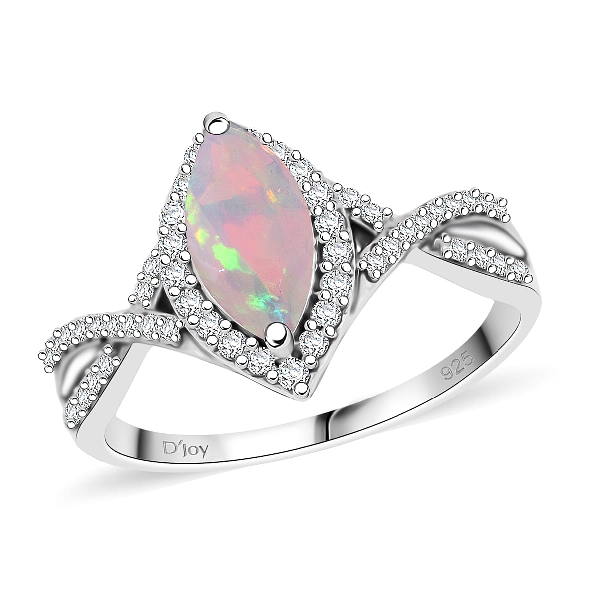 D'Joy Ethiopian Welo Opal and Moissanite 1.00 ctw Ring in Rhodium Over Sterling Silver (Size 10.0)
