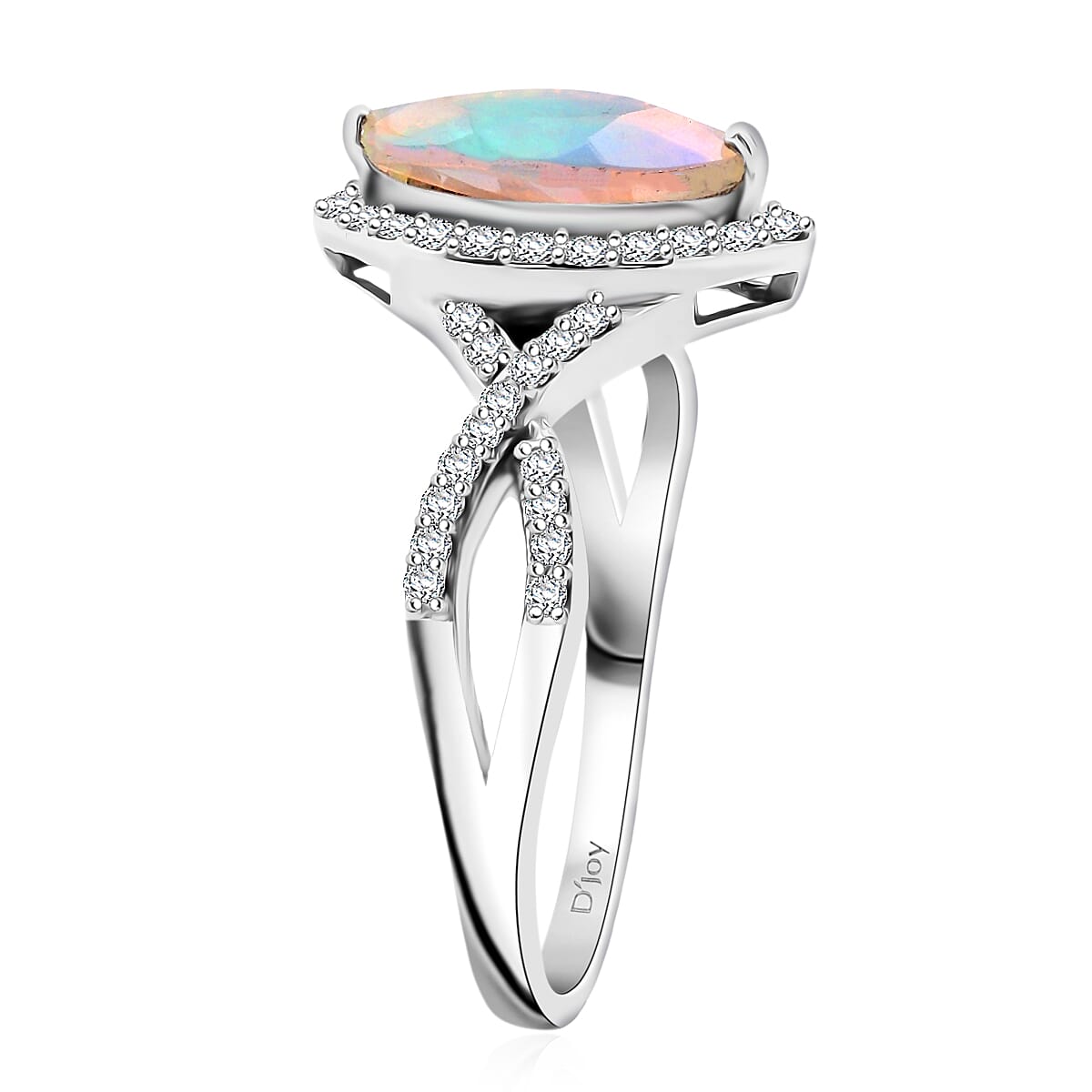 D'Joy Ethiopian Welo Opal and Moissanite 1.00 ctw Ring in Rhodium Over Sterling Silver (Size 10.0)