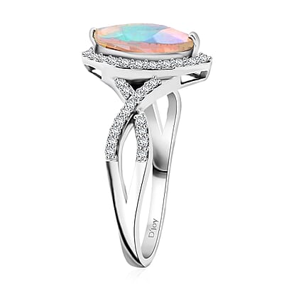 D'Joy Ethiopian Welo Opal and Moissanite 1.00 ctw Ring in Rhodium Over Sterling Silver (Size 10.0)