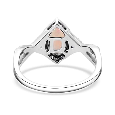 D'Joy Ethiopian Welo Opal and Moissanite 1.00 ctw Ring in Rhodium Over Sterling Silver (Size 10.0)