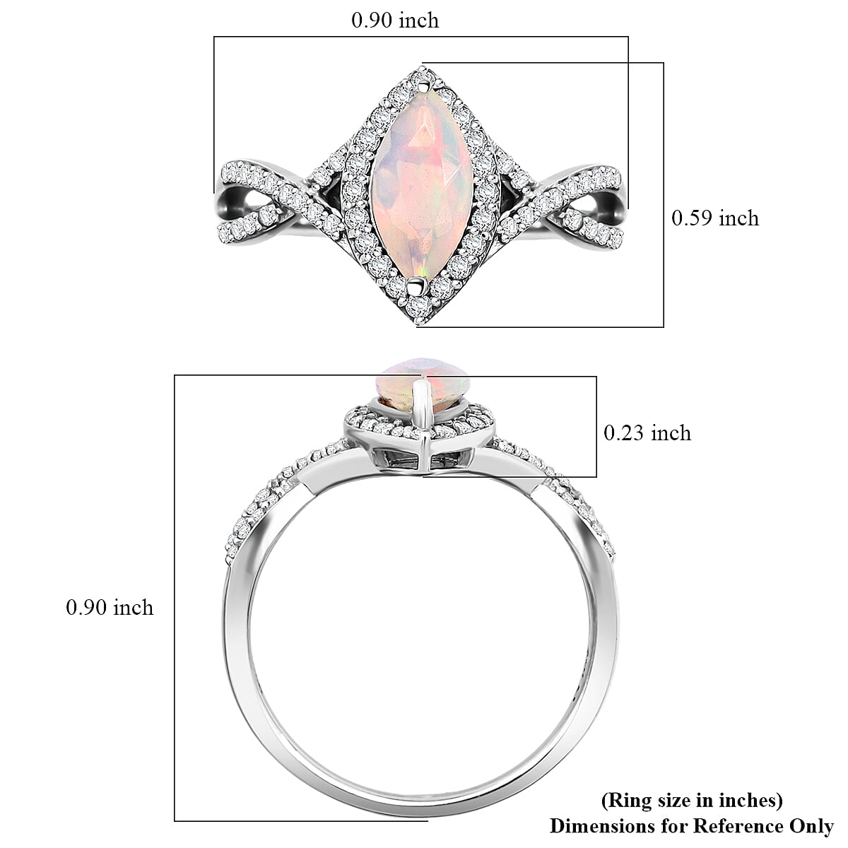 D'Joy Ethiopian Welo Opal and Moissanite 1.00 ctw Ring in Rhodium Over Sterling Silver (Size 10.0)