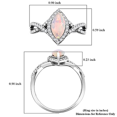 D'Joy Ethiopian Welo Opal and Moissanite 1.00 ctw Ring in Rhodium Over Sterling Silver (Size 10.0)