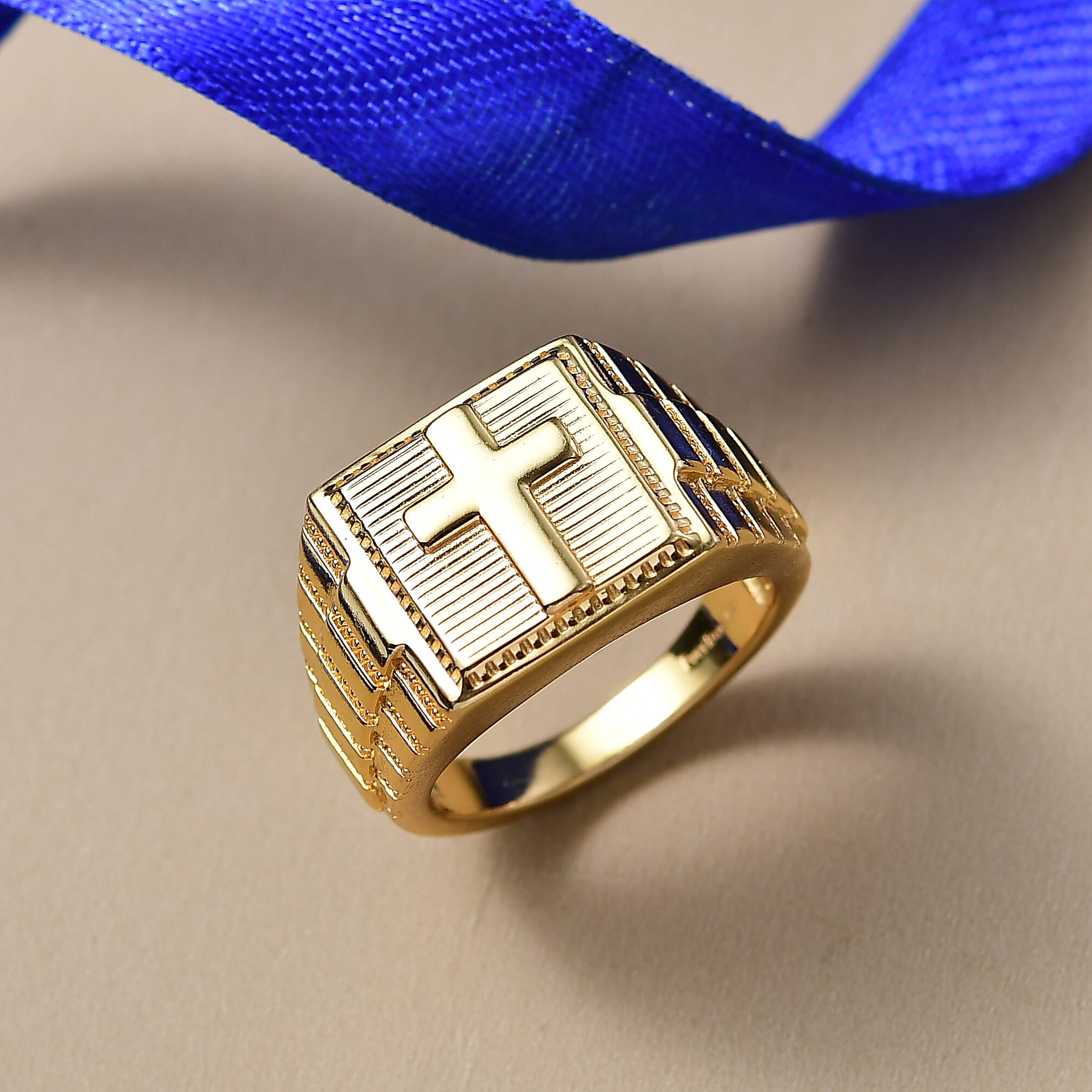 EverTrue Bronzella Collection Faith Line Men's Ring in 18K YG Plated Bronze (Size 10.0)