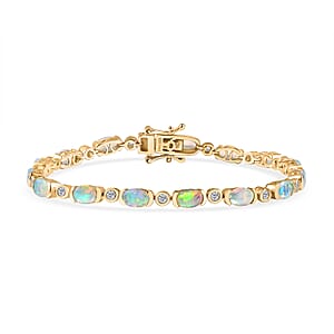D'Joy Premium Ethiopian Welo Opal and White Zircon 5.40 ctw Bracelet in 18K Vermeil Yellow Gold Over Sterling Silver (7.00 In)
