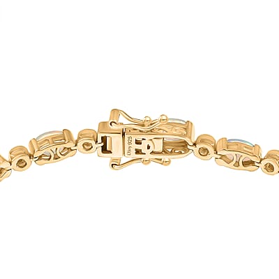 D'Joy Premium Ethiopian Welo Opal and White Zircon 5.40 ctw Bracelet in 18K Vermeil Yellow Gold Over Sterling Silver (7.00 In)