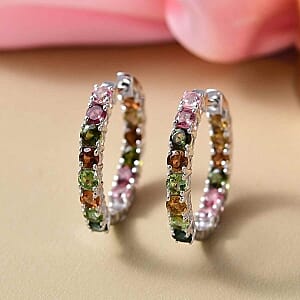 D'Joy Multi-Tourmaline 2.94 ctw Earrings in Rhodium Over Sterling Silver