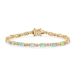 D'Joy Premium Ethiopian Welo Opal and White Zircon 4.90 ctw Bracelet in 18K Vermeil Yellow Gold Over Sterling Silver (8.00 In)