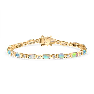 D'Joy Premium Ethiopian Welo Opal and White Zircon 5.20 ctw Bracelet in 18K Vermeil Yellow Gold Over Sterling Silver (7.50 In)
