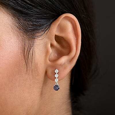 Luxuriant AAA Lab Grown Alexandrite and White Zircon 2.50 ctw Earrings in Rhodium Over Sterling Silver