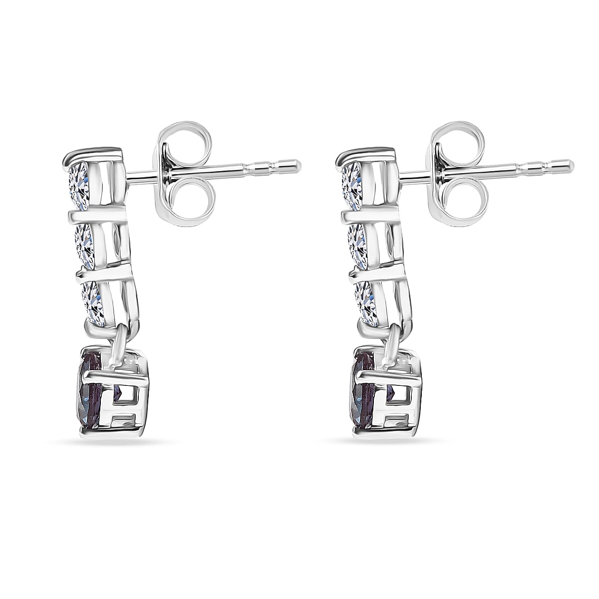 Luxuriant AAA Lab Grown Alexandrite and White Zircon 2.50 ctw Earrings in Rhodium Over Sterling Silver