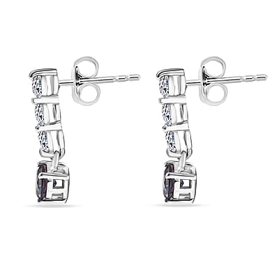 Luxuriant AAA Lab Grown Alexandrite and White Zircon 2.50 ctw Earrings in Rhodium Over Sterling Silver