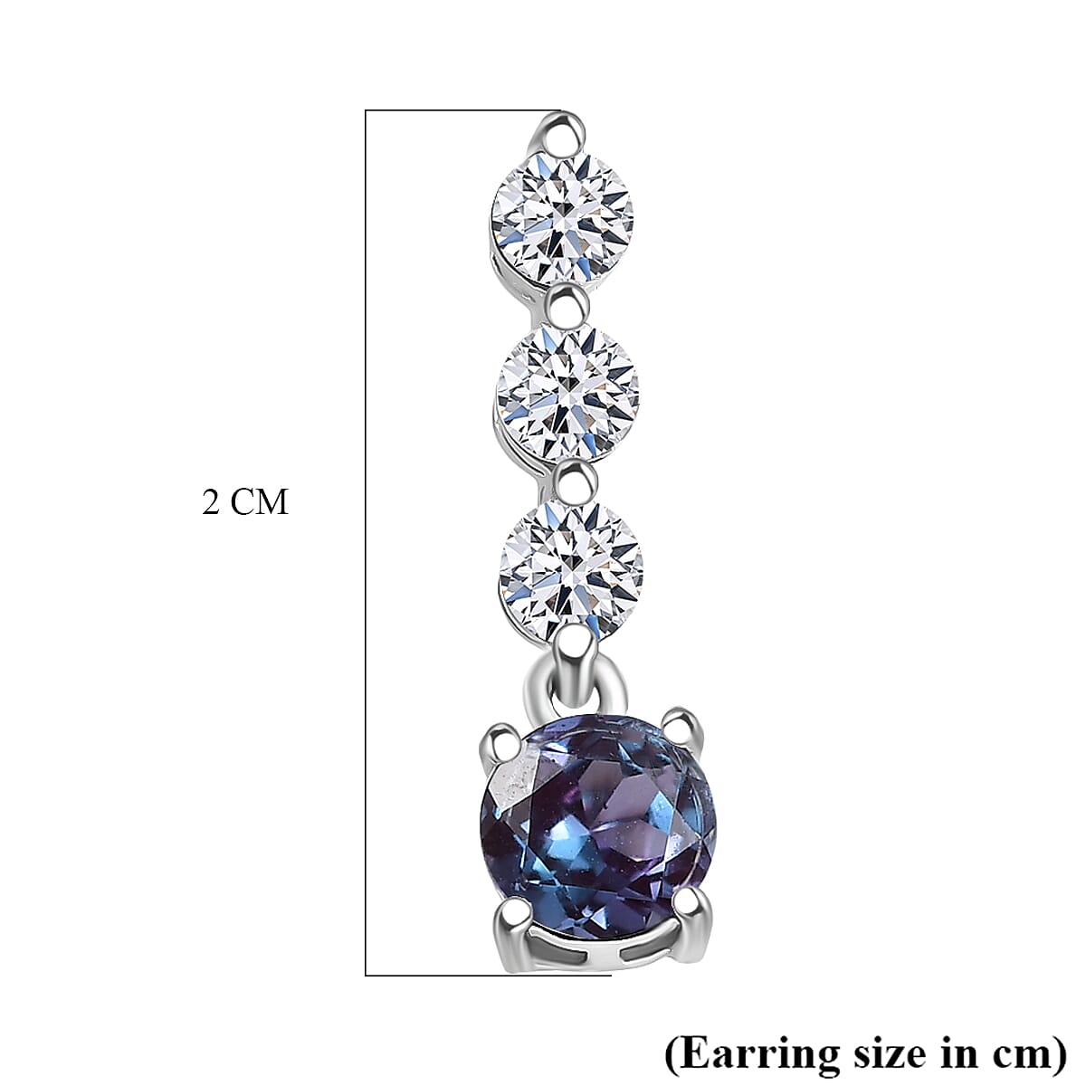 Luxuriant AAA Lab Grown Alexandrite and White Zircon 2.50 ctw Earrings in Rhodium Over Sterling Silver