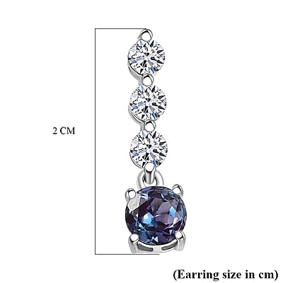 Luxuriant AAA Lab Grown Alexandrite and White Zircon 2.50 ctw Earrings in Rhodium Over Sterling Silver