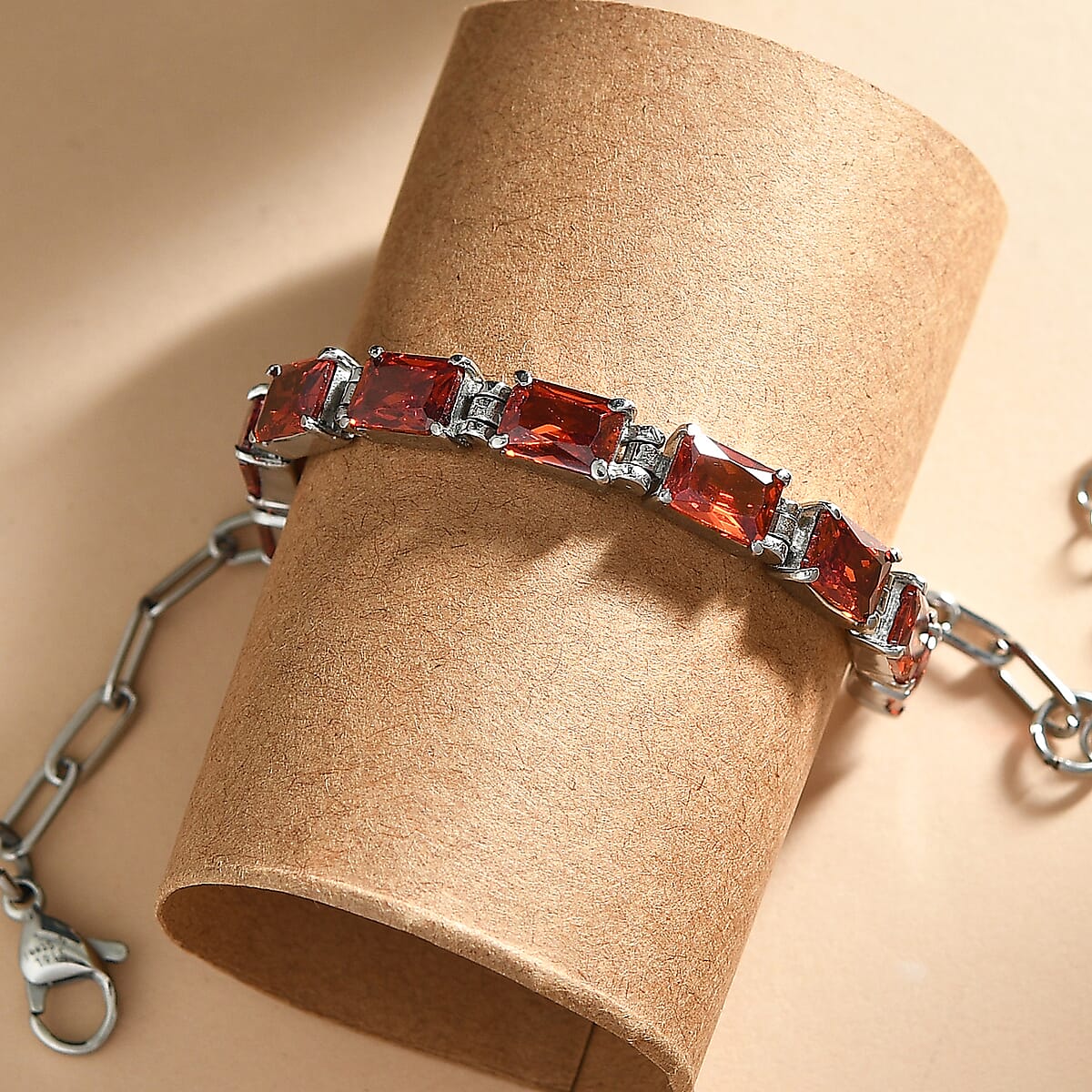 EverTrue Simulated Red Diamond Bracelet in Stainless Steel (6.50 In) image number 1