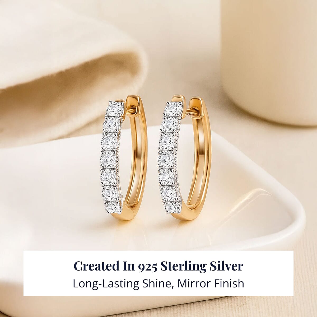 Doorbuster D'Joy Lab Grown Diamond I1 1.00 ctw Classic Hoop Earrings in 18K Vermeil Yellow Gold Over Sterling Silver image number 2