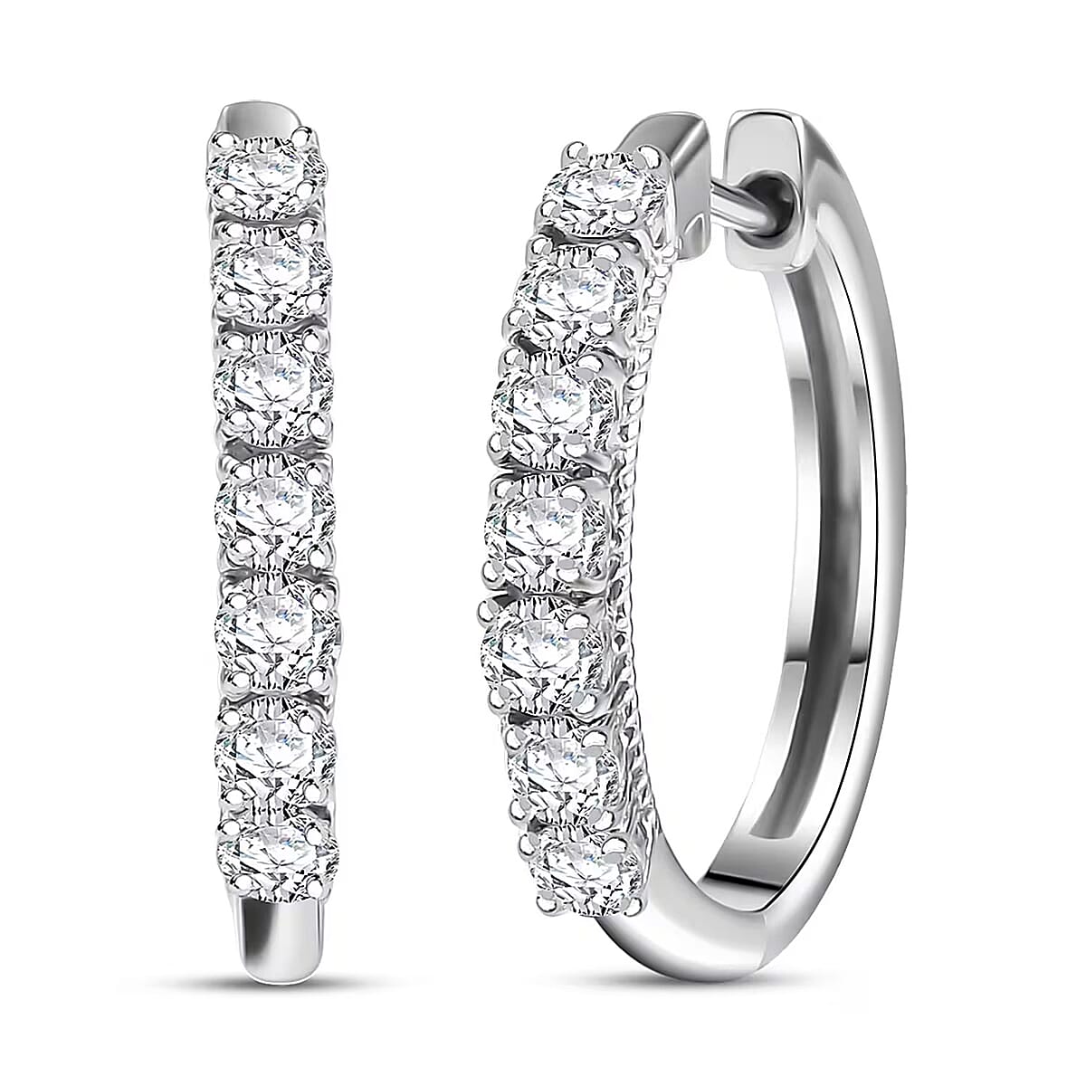 Doorbuster D'Joy Lab Grown Diamond I1 1.00 ctw Classic Hoop Earrings in Rhodium Over Sterling Silver image number 0