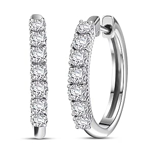 Doorbuster D'Joy Lab Grown Diamond I1 1.00 ctw Classic Hoop Earrings in Rhodium Over Sterling Silver