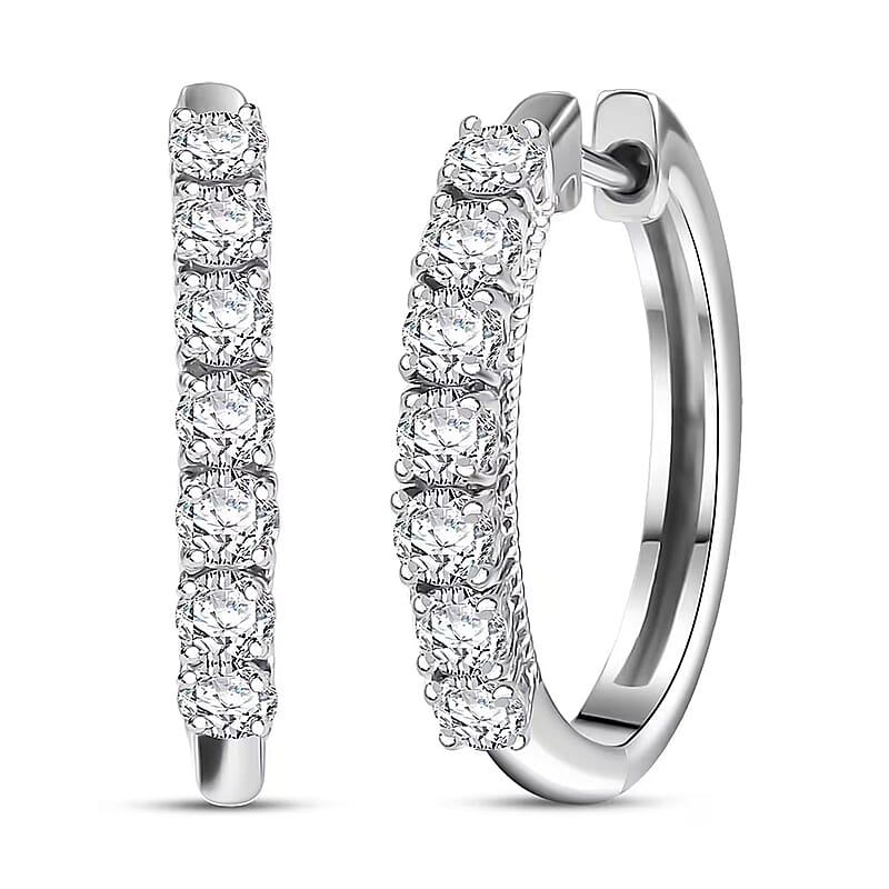  D'Joy Lab Grown Diamond I1 1.00 ctw Classic Hoop Earrings in Rhodium Over Sterling Silver