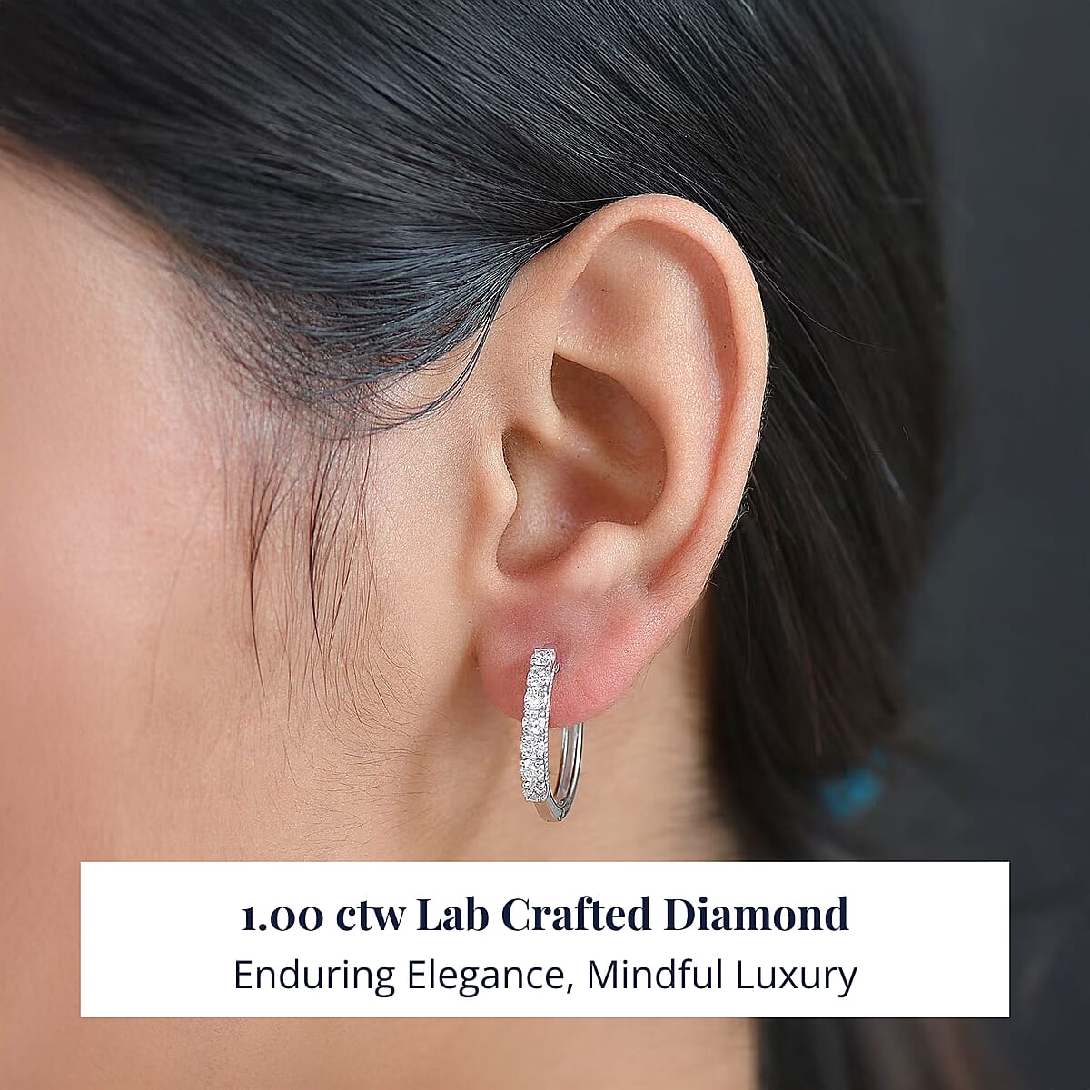 Doorbuster D'Joy Lab Grown Diamond I1 1.00 ctw Classic Hoop Earrings in Rhodium Over Sterling Silver image number 1