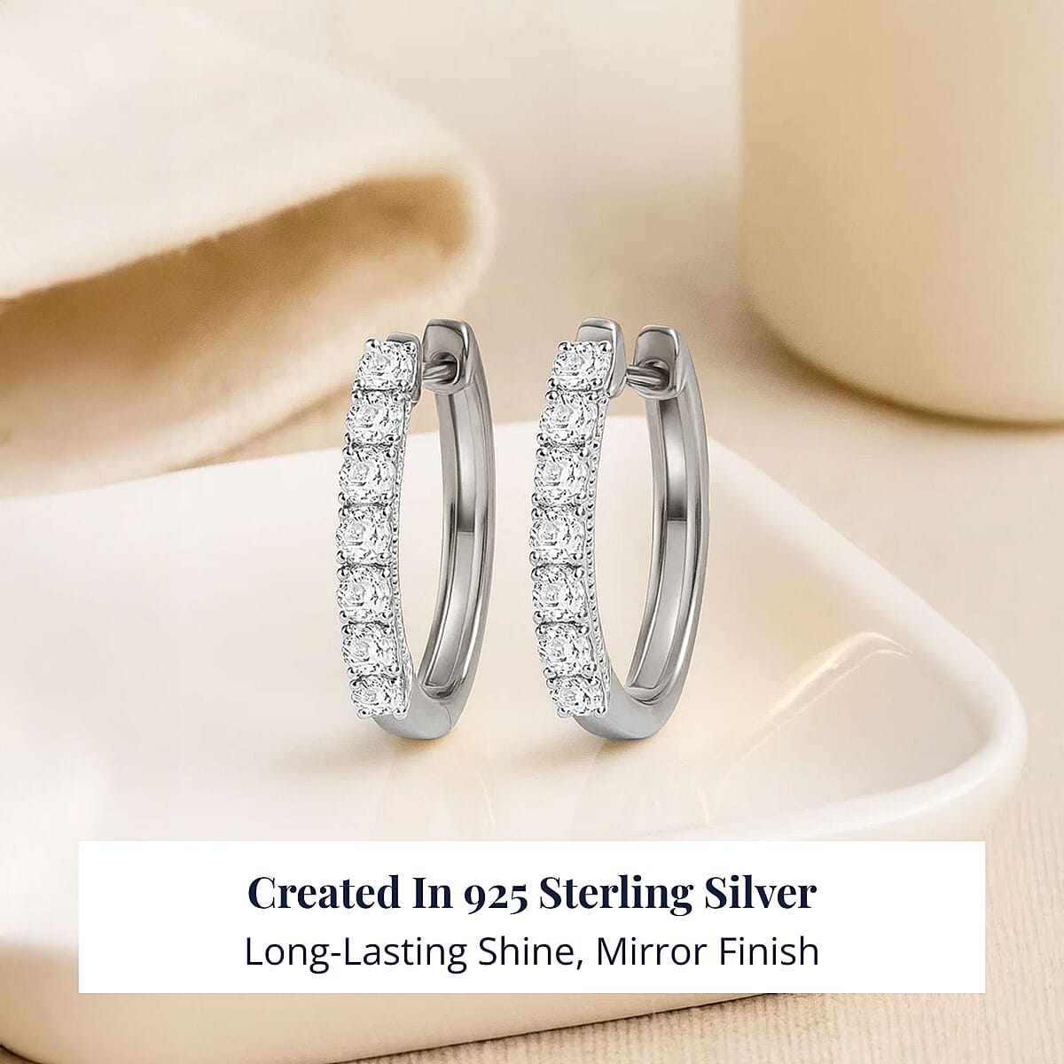 Doorbuster D'Joy Lab Grown Diamond I1 1.00 ctw Classic Hoop Earrings in Rhodium Over Sterling Silver image number 2