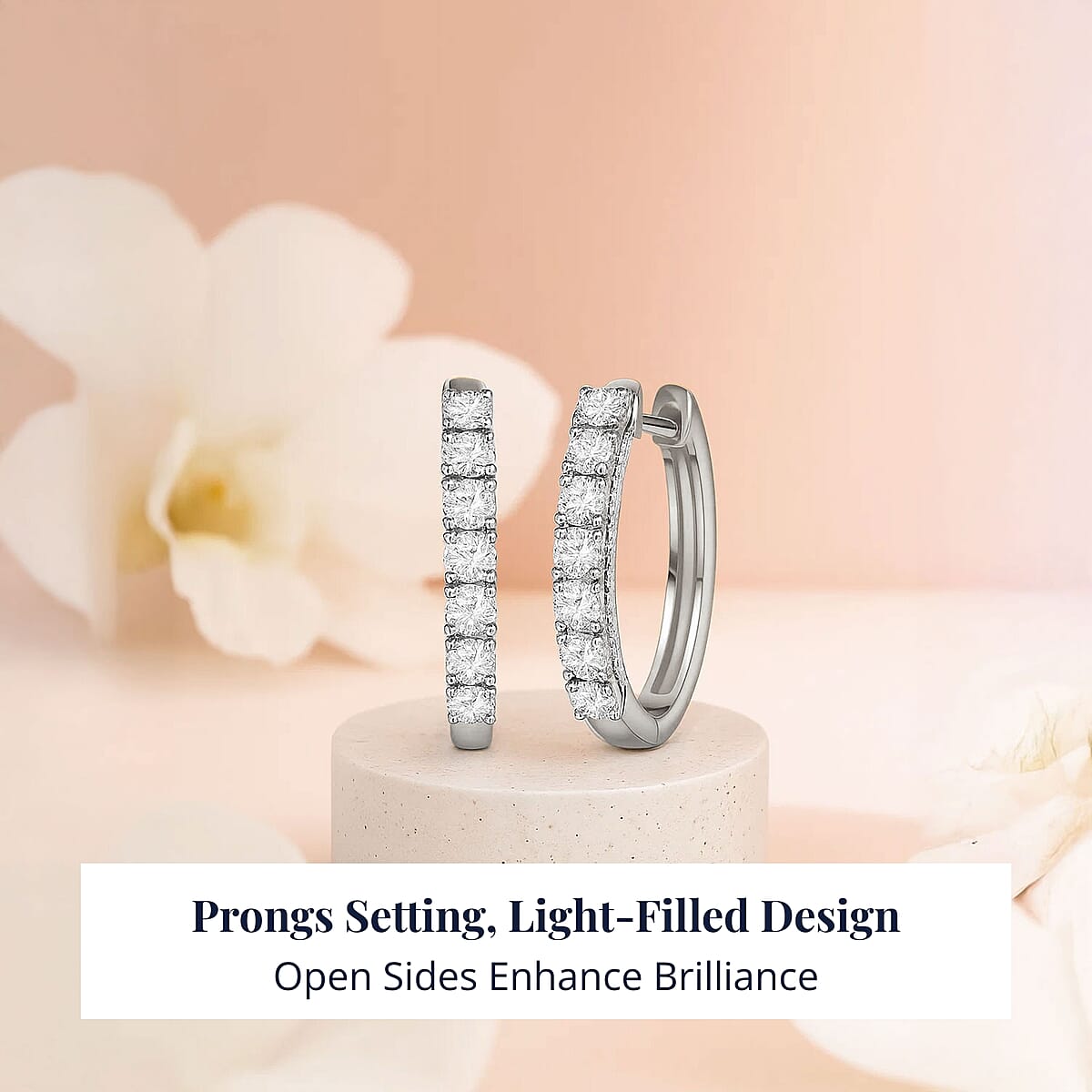 Doorbuster D'Joy Lab Grown Diamond I1 1.00 ctw Classic Hoop Earrings in Rhodium Over Sterling Silver image number 4