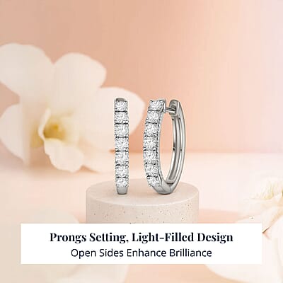  D'Joy Lab Grown Diamond I1 1.00 ctw Classic Hoop Earrings in Rhodium Over Sterling Silver