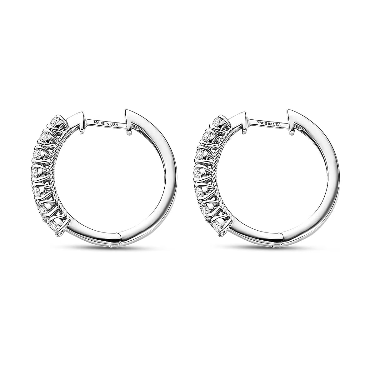 Doorbuster D'Joy Lab Grown Diamond I1 1.00 ctw Classic Hoop Earrings in Rhodium Over Sterling Silver image number 7