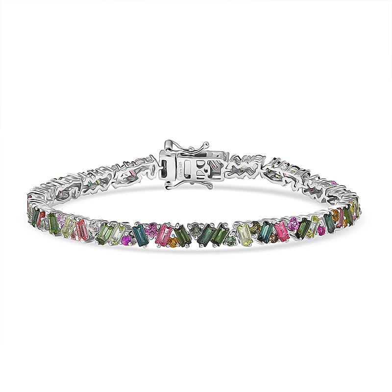  D'Joy Premium Multi-Tourmaline 8.00 ctw Vibrancy of Life Bracelet in Rhodium Over Sterling Silver (7.25 In)