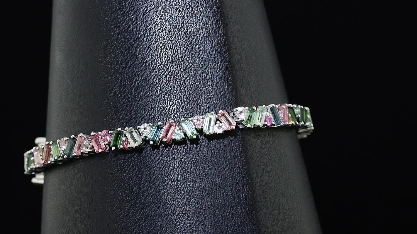 D'Joy Premium Multi-Tourmaline 8.00 ctw Vibrancy of Life Bracelet in Rhodium Over Sterling Silver (7.25 In)