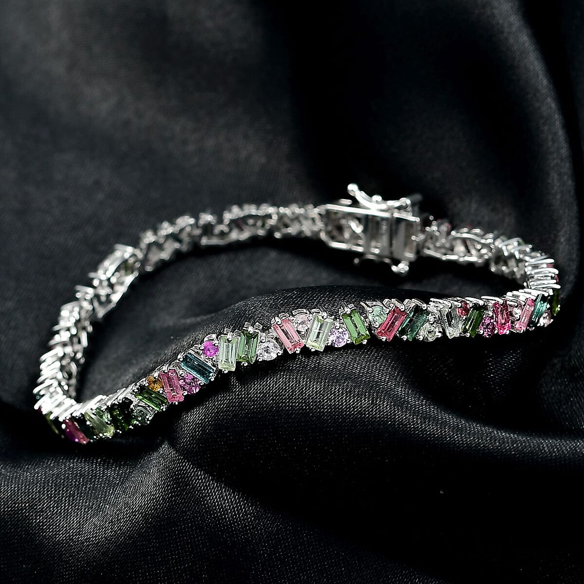 Doorbuster D'Joy Premium Multi-Tourmaline 8.00 ctw Vibrancy of Life Bracelet in Rhodium Over Sterling Silver (7.25 In) image number 1