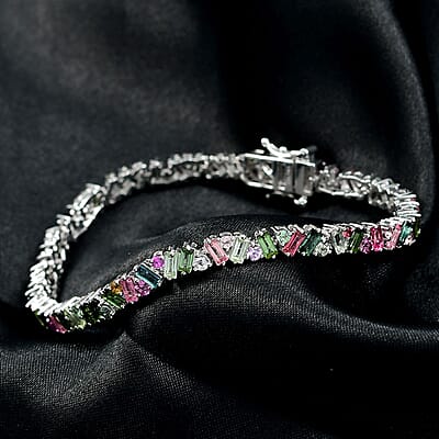  D'Joy Premium Multi-Tourmaline 8.00 ctw Vibrancy of Life Bracelet in Rhodium Over Sterling Silver (7.25 In)