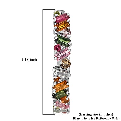  D'Joy Premium Multi-Tourmaline 3.00 ctw Vibrancy of Life Hoop Earrings in Rhodium Over Sterling Silver