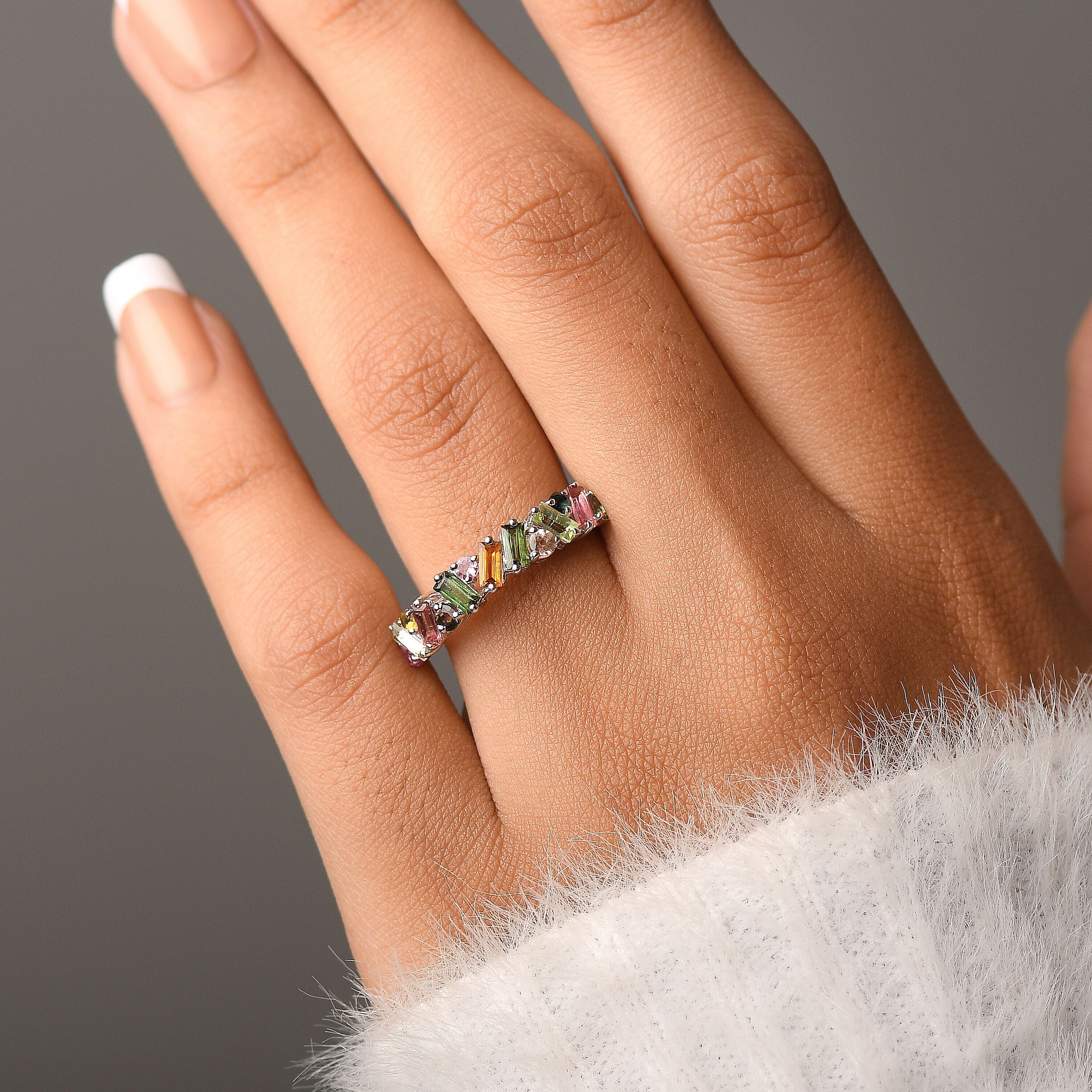 D'Joy Multi-Tourmaline Band Ring in Rhodium Over Sterling Silver (Size 7.0) 1.30 ctw