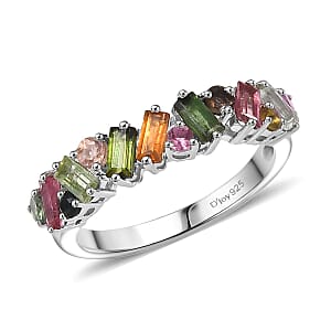 Doorbuster D'Joy Premium Multi-Tourmaline 1.30 ctw Vibrancy of Life Ring in Rhodium Over Sterling Silver (Size 7.0)