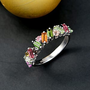 Doorbuster D'Joy Premium Multi-Tourmaline 1.30 ctw Vibrancy of Life Ring in Rhodium Over Sterling Silver (Size 7.0)