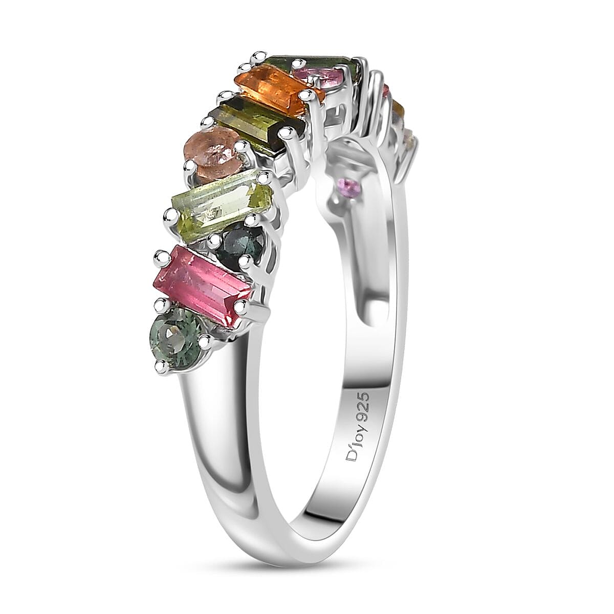 Doorbuster D'Joy Premium Multi-Tourmaline 1.30 ctw Vibrancy of Life Ring in Rhodium Over Sterling Silver (Size 7.0) image number 3