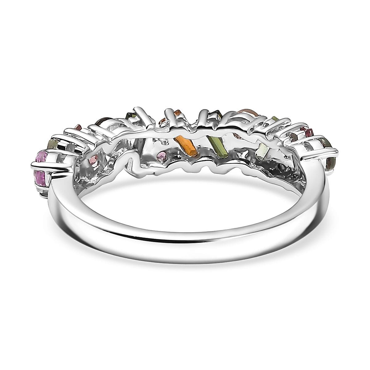Doorbuster D'Joy Premium Multi-Tourmaline 1.30 ctw Vibrancy of Life Ring in Rhodium Over Sterling Silver (Size 7.0) image number 4