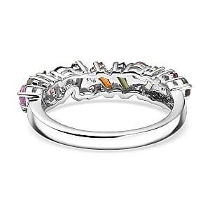 Doorbuster D'Joy Multi-Tourmaline Vibrancy of Life Ring in Rhodium Over Sterling Silver (Size 8.0) 1.30 ctw