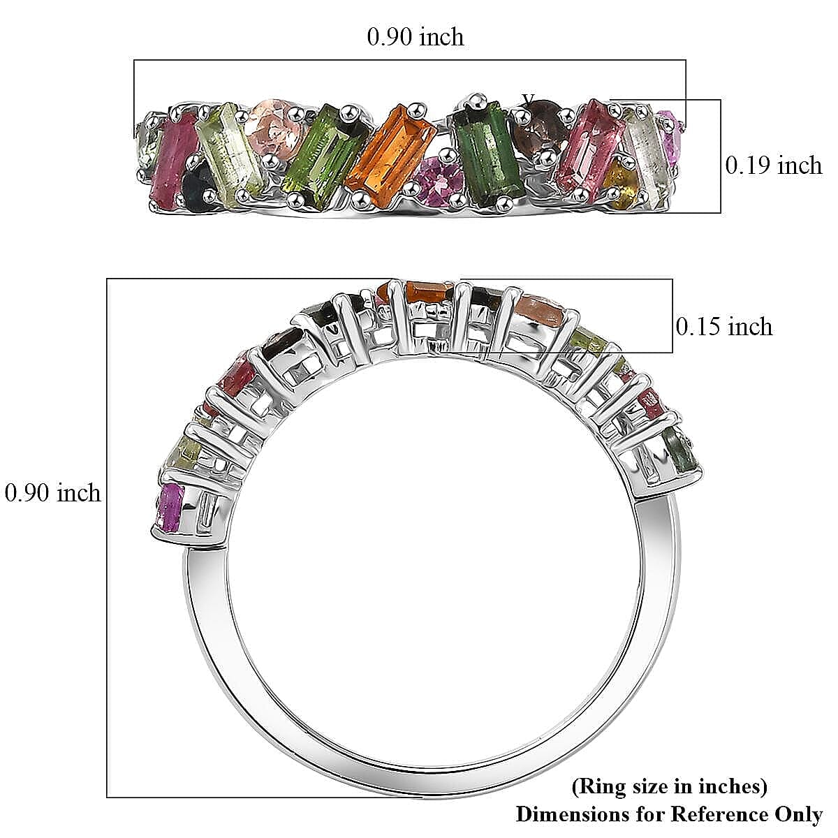 D'Joy Multi-Tourmaline Band Ring in Rhodium Over Sterling Silver (Size 7.0) 1.30 ctw image number 4