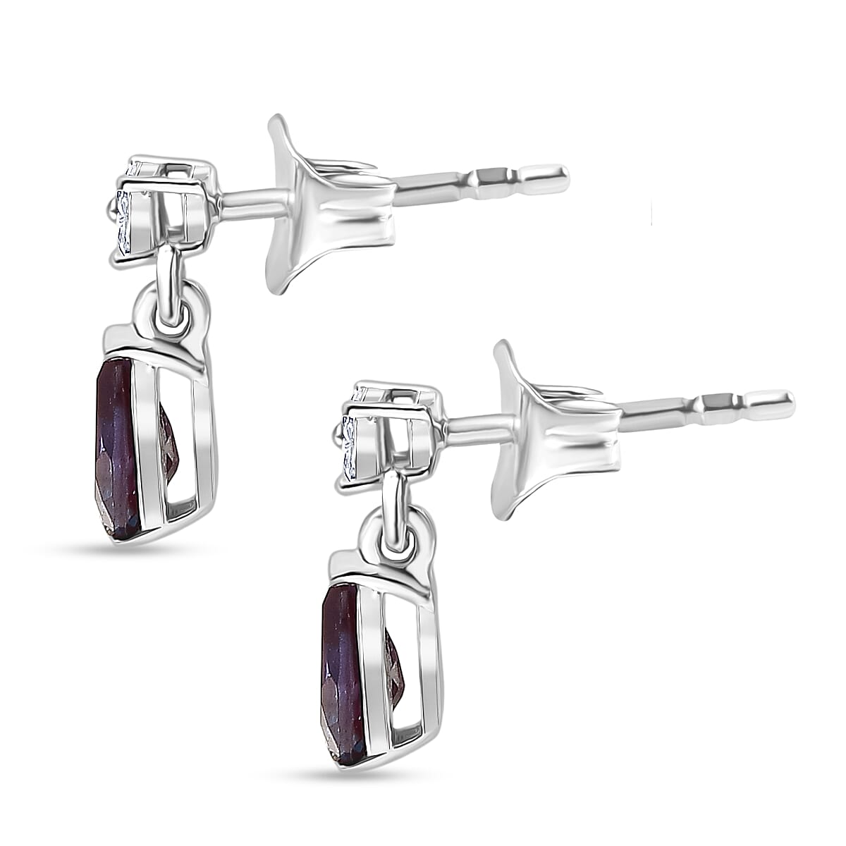 Luxuriant AAA Lab Grown Alexandrite and White Zircon 1.00 ctw Earrings in Rhodium Over Sterling Silver